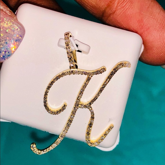 10k REAL GOLD REAL GENUINE DIAMOND K initial Pendant FREE APPRAISAL BLACK FRIDAY - Picture 5 of 15